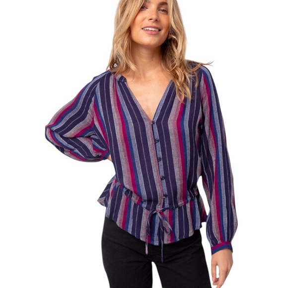 RAILS Drawstring Peplum Marti Shirt in Salvador Stripe Linen Blend Size S - Picture 12 of 12